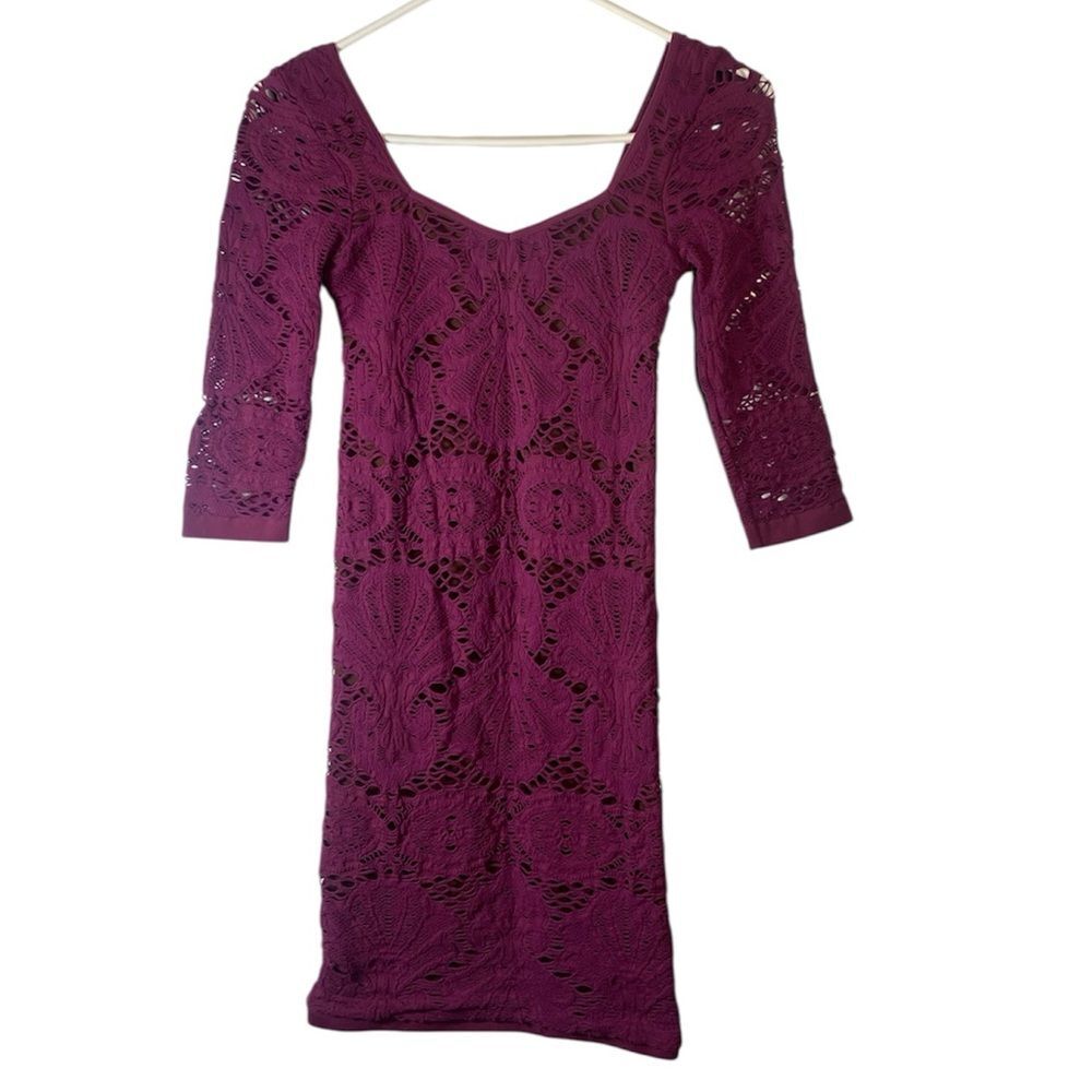 Elegant Long Sleeve Lace Dress in Rich Purple